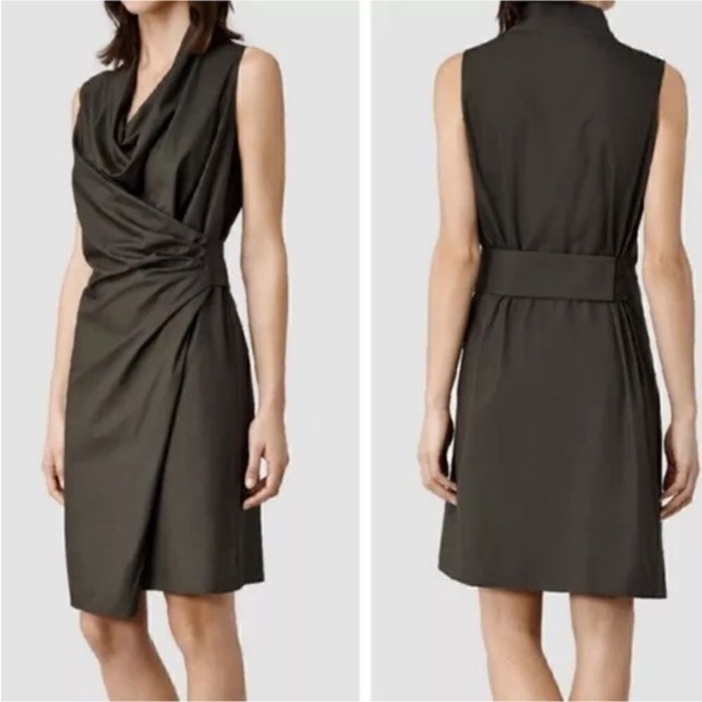 Allsaints Khaki Edyen Belted Wrap Dress